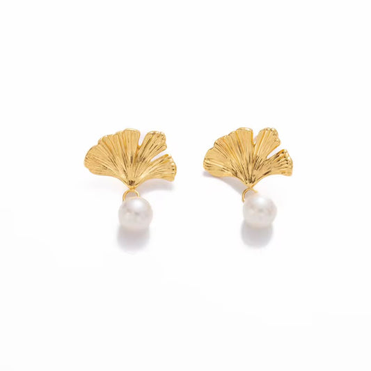 Ginkgo Leaf Pearl Earrings