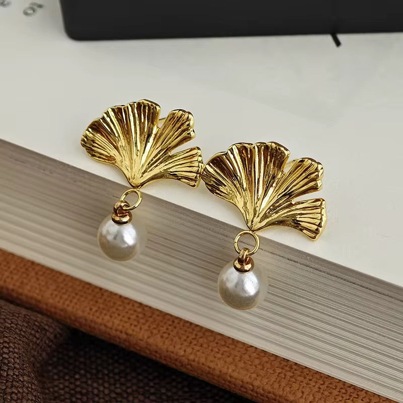 Ginkgo Leaf Pearl Earrings