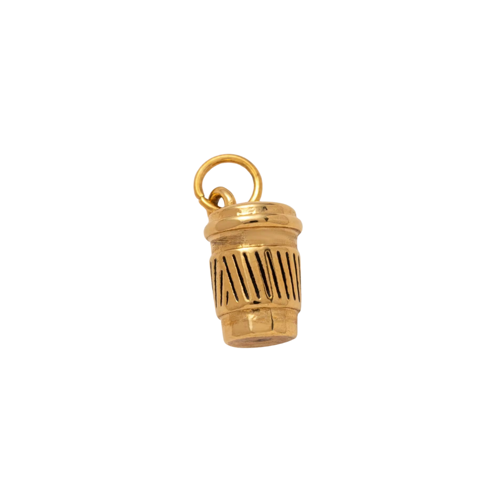 Gold-colored cylindrical pendant on a white background