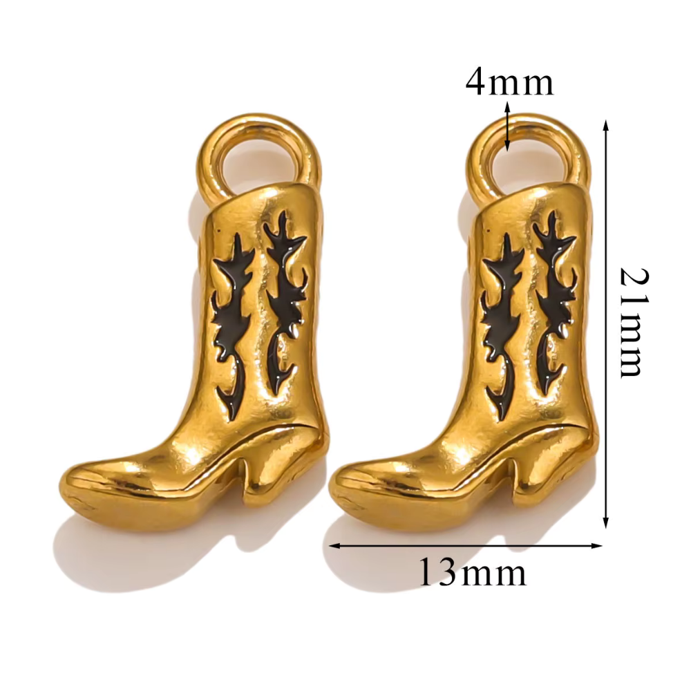 Cowboy Boots Charm - Stainless Steel Gold Plated